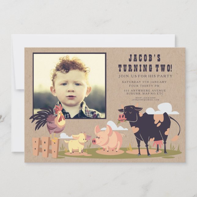 Invitation À la ferme Barnyard Anniversaire de enfant Photo I (Devant)