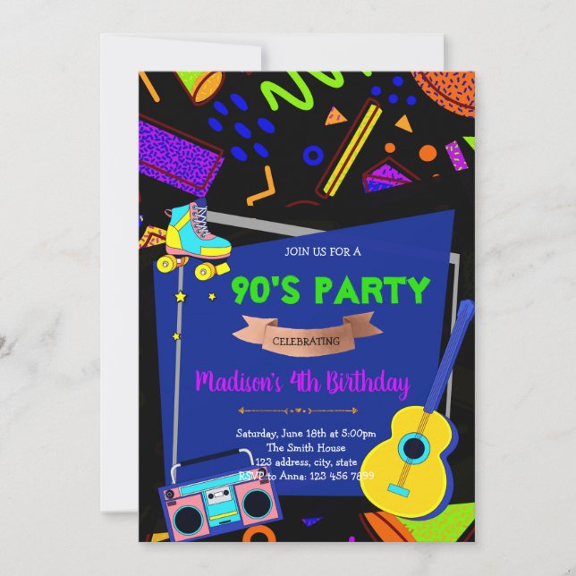 invitation à la fête à thème des années 90 (Devant)