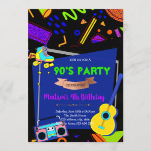 invitation à la fête à thème des années 90