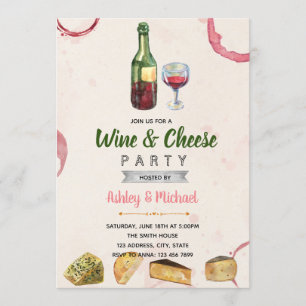 Invitation à la fête à thème Vin et fromage