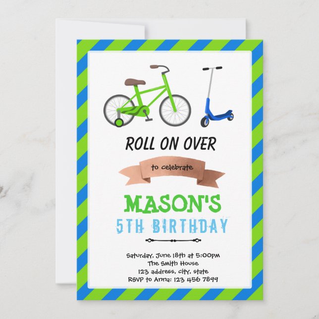 Invitation à la fête amusante de roues de vélo et  (Devant)