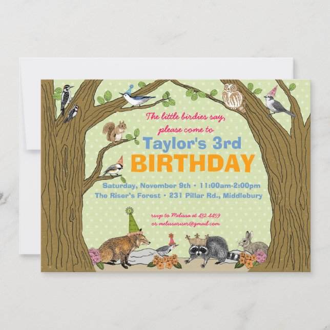 Invitation à la fête animalière Spring Woodland (Devant)