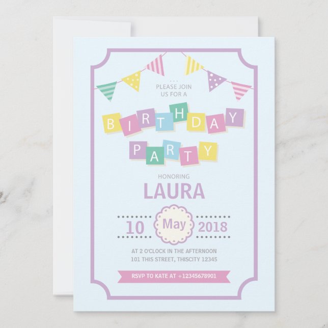 Invitation à la fête Anniversaire de enfant Pastel (Devant)