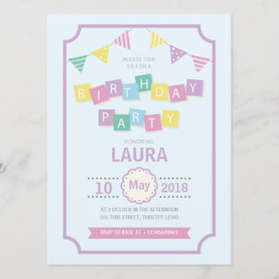 Invitation à la fête Anniversaire de enfant Pastel