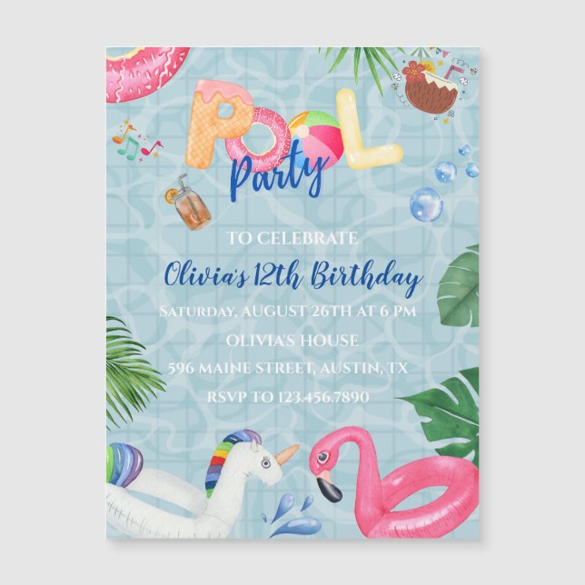 Invitation à la fête au bord de la piscine (Devant)