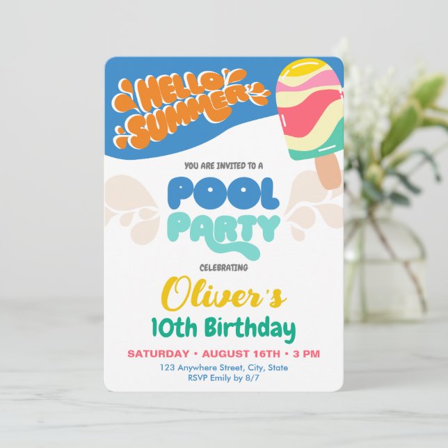 Invitation à la fête au bord de la piscine (Debout devant)