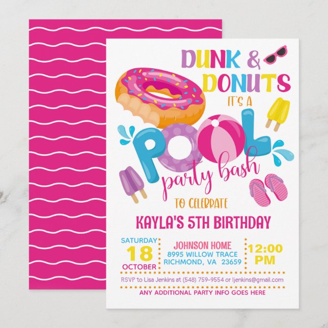 Invitation à la fête au bord de la piscine Dunk &  (Devant / Derrière)