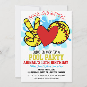 Invitation à la fête au pool de softball Peace Lov