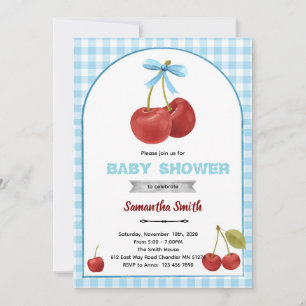 Invitation à la fête au ruban bleu et cerise