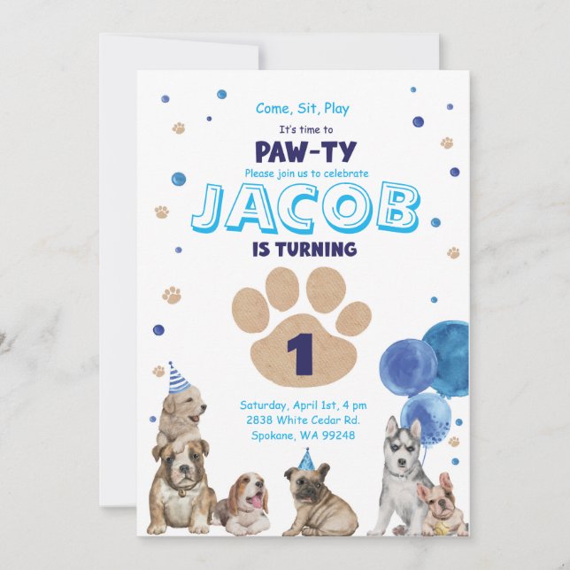 Invitation à la fête canine pour garçons (Devant)