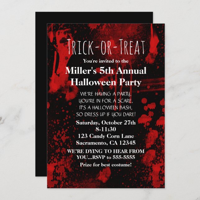 Invitation à la fête costumée aux éclaboussures de (Devant / Derrière)