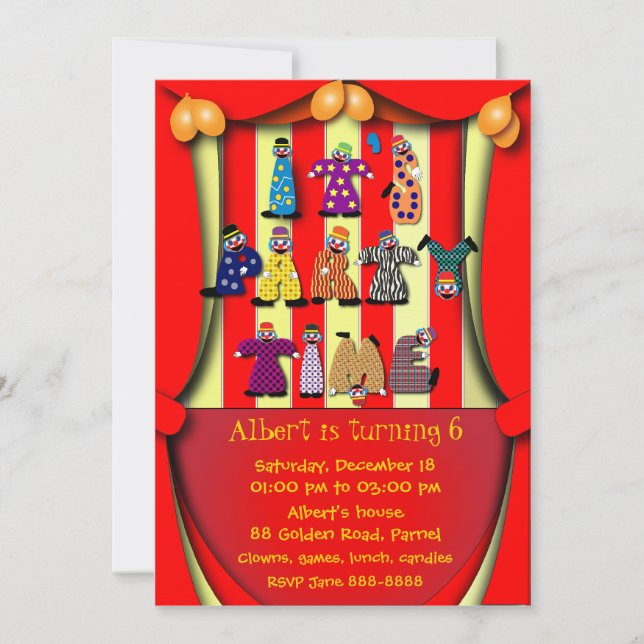 Invitation à la fête d'anniversaire : 036 Clowns (Devant)