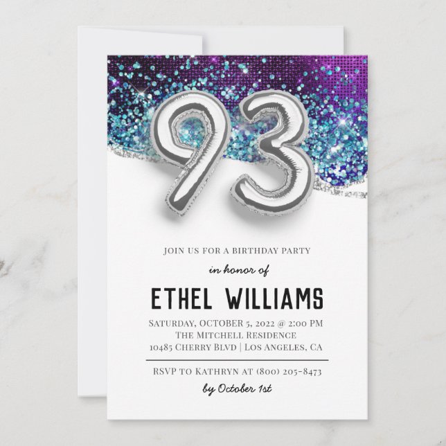 Invitation à la fête d'anniversaire 93 ans (Devant)