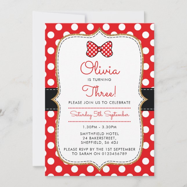 Invitation à la fête d'anniversaire à thème Polkad (Devant)