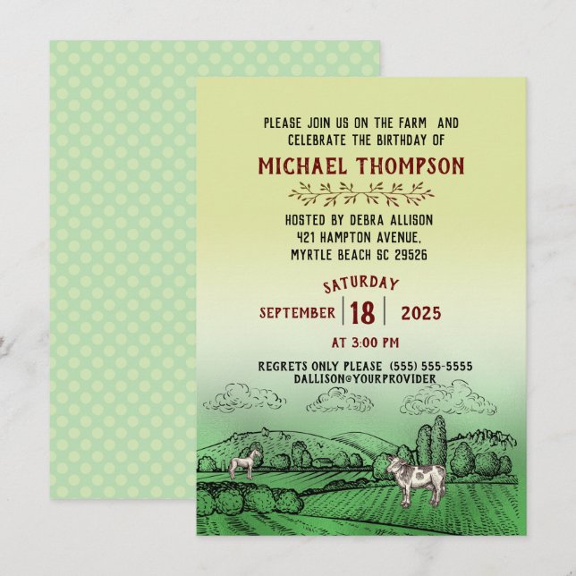 Invitation À la fête d'anniversaire agricole (Devant / Derrière)