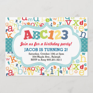 Invitation à la fête d'anniversaire Alphabet