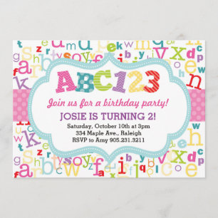 Invitation à la fête d'anniversaire Alphabet (rose