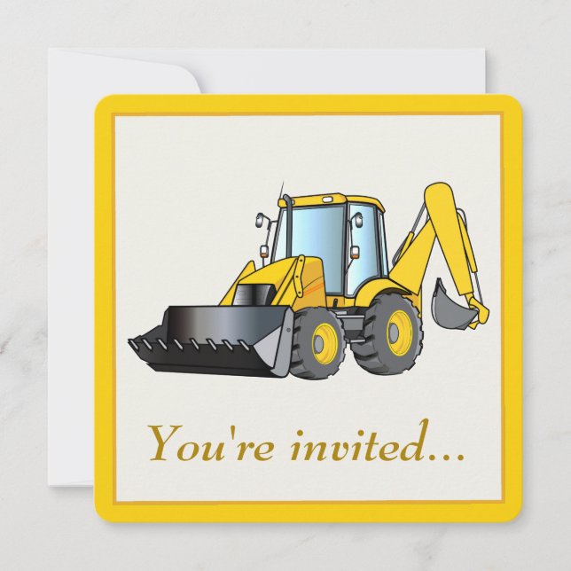 Invitation à la fête d'anniversaire avec Backhoe (Devant)