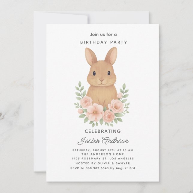 Invitation à la fête d'anniversaire avec lapin et  (Devant)