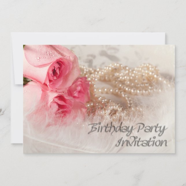 Invitation à la fête d'anniversaire avec roses et  (Devant)