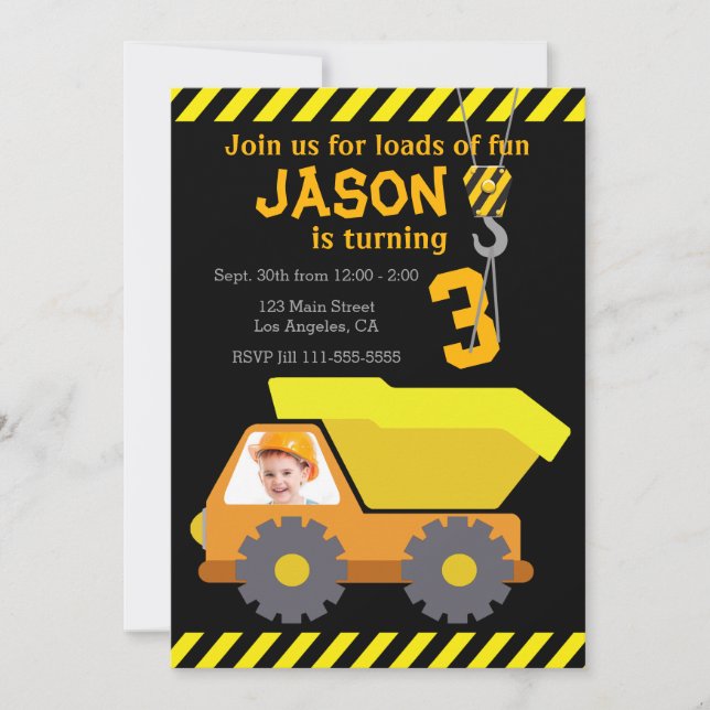 Invitation à la fête d'anniversaire avec un camion (Devant)