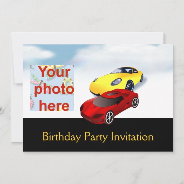 Invitation à la fête d'anniversaire avec voitures  (Devant)