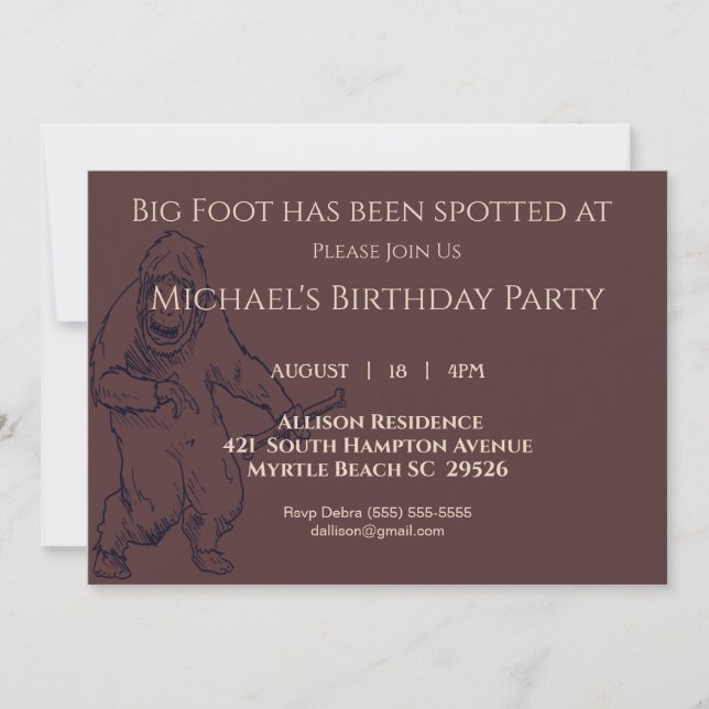 Invitation à la fête d'anniversaire Big Foot (Devant)