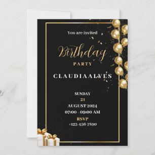 Invitation à la fête d'anniversaire Black and Gold