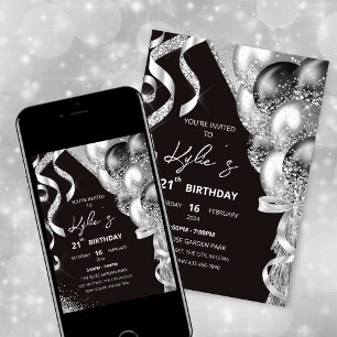 Invitation à la fête d'anniversaire Black and Silv