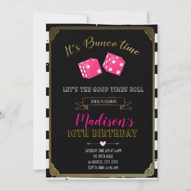Invitation à la fête d'anniversaire Bunco (Devant)
