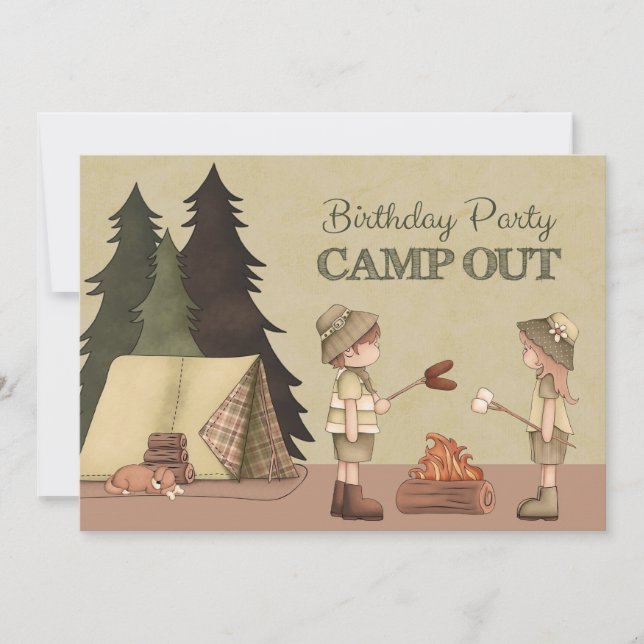 Invitation à la fête d'anniversaire Camp Out pour  (Devant)