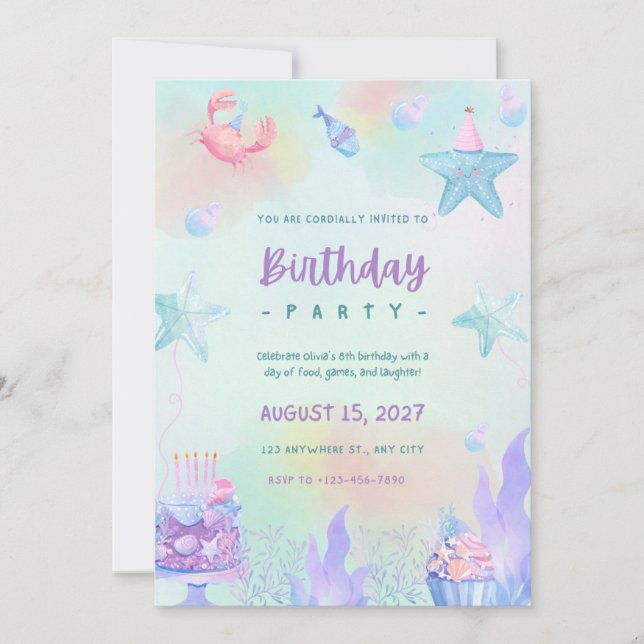 Invitation à la fête d'anniversaire | Canva modifi (Devant)