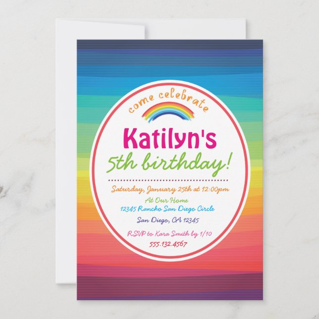 Invitation à la fête d'anniversaire colorée Rainbo (Devant)