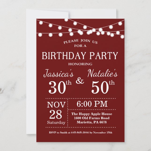 Invitation à la fête d'anniversaire conjointe pour (Devant)