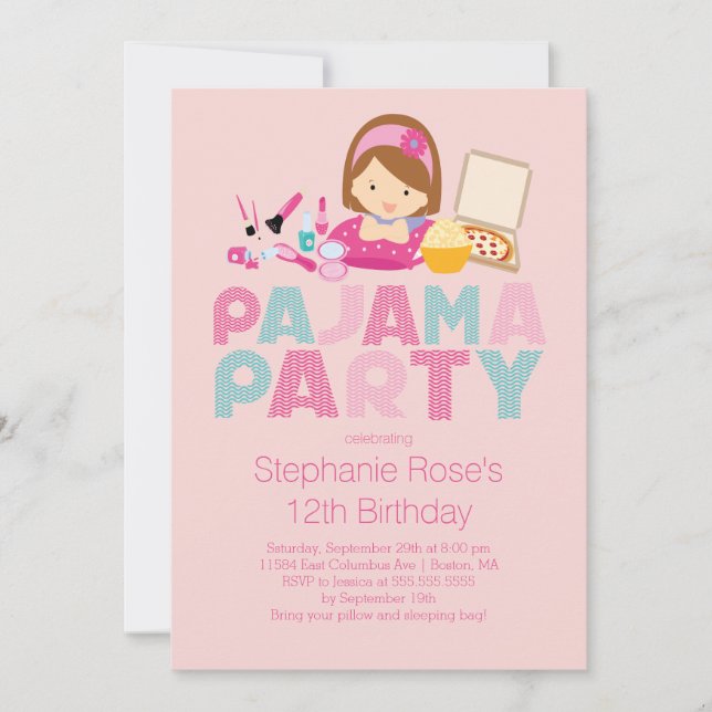 Invitation à la fête d'anniversaire Cute Tween Paj (Devant)
