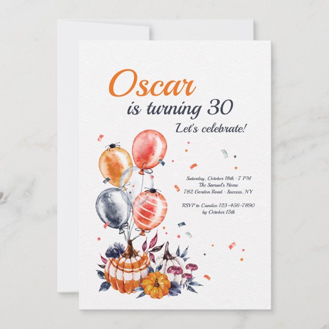 Invitation à la fête d'anniversaire d'automne (Devant)