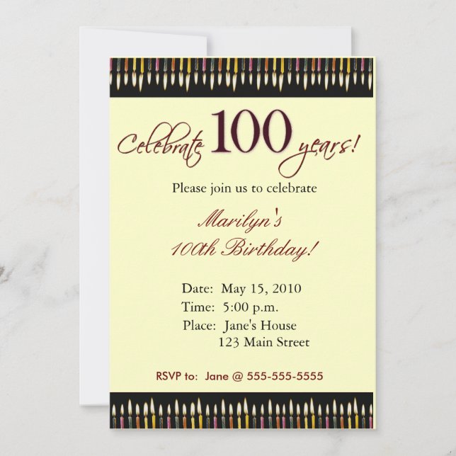 Invitation à la fête d'anniversaire de 100 ans (Devant)