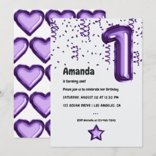 Invitation à la fête d'anniversaire de 1 an Violet