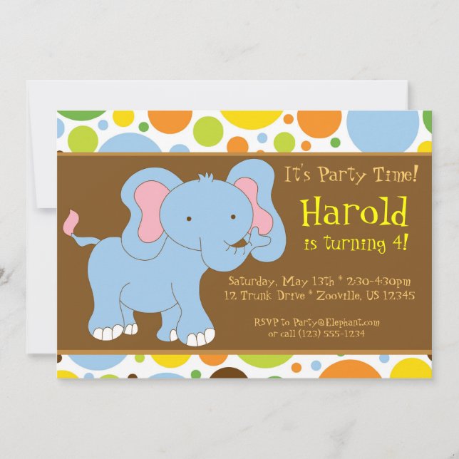 Invitation à la fête d'anniversaire de Baby Elepha (Devant)