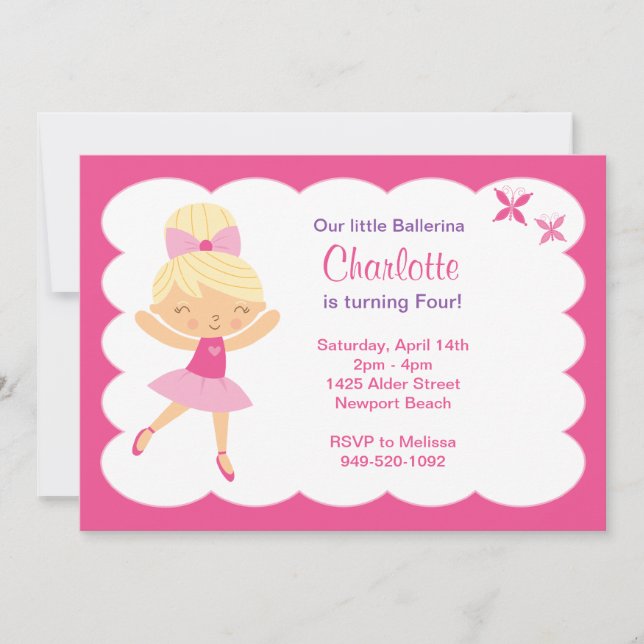 Invitation à la fête d'anniversaire de Ballerina (Devant)