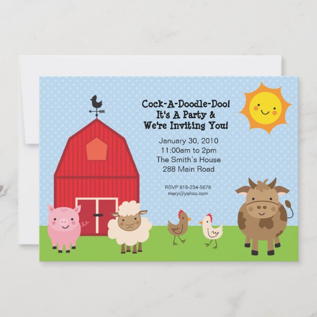 Invitation à la fête d'anniversaire de Barnyard (Devant)