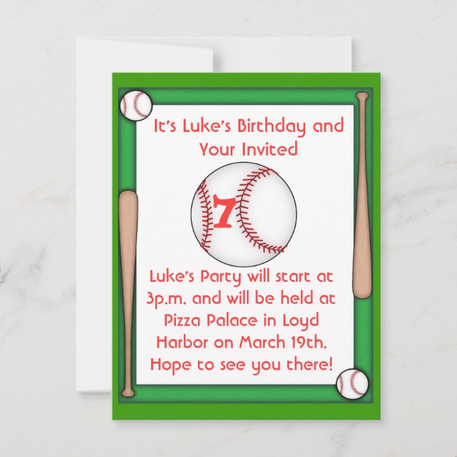 Invitation à la fête d'anniversaire de baseball Bo (Devant)