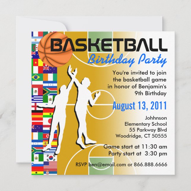 Invitation à la fête d'anniversaire de basket-ball (Devant)