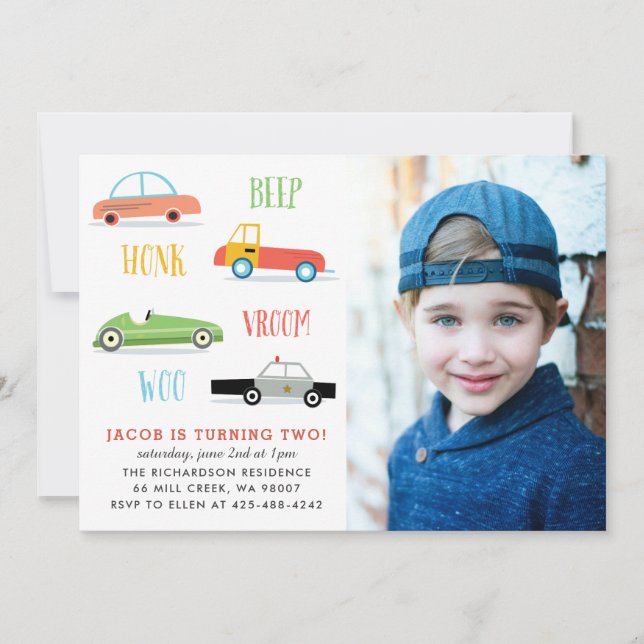 Invitation à la fête d'anniversaire de Beep honk w (Devant)