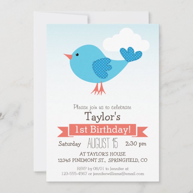 Invitation à la fête d'anniversaire de Blue Bird (Devant)