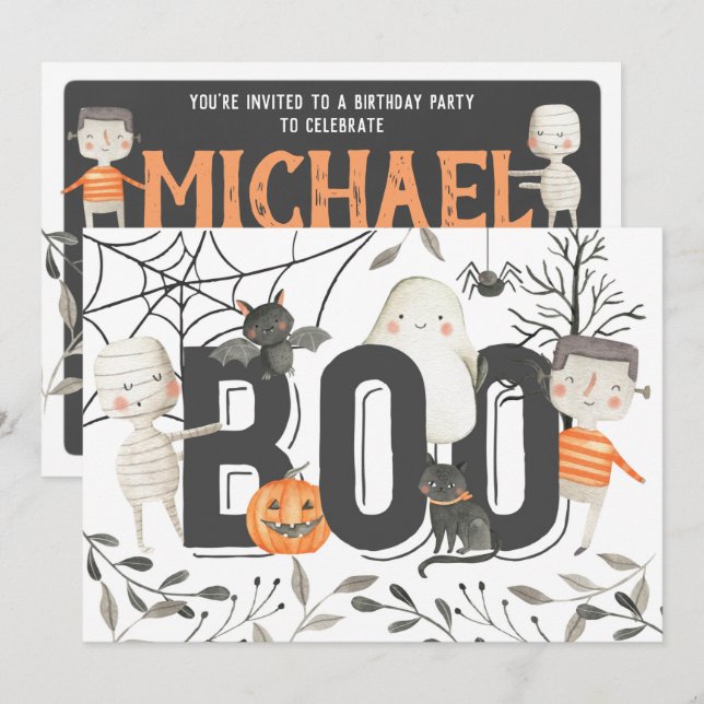 Invitation à la fête d'anniversaire de Boo Ghost H (Devant / Derrière)