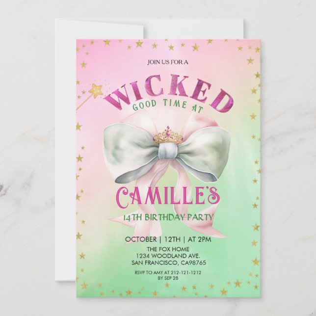 Invitation à la fête d'anniversaire de Bow Wicked (Devant)