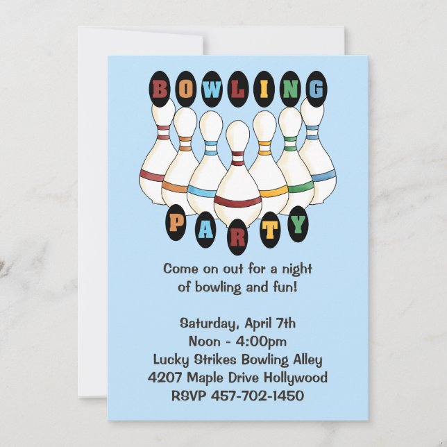 Invitation à la fête d'anniversaire de Bowling (Devant)