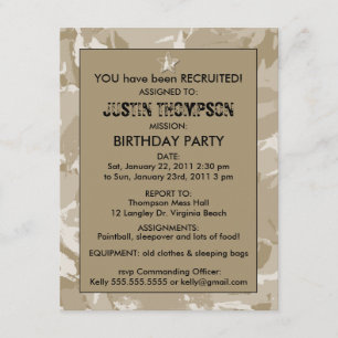 Invitation à la fête d'anniversaire de Camo