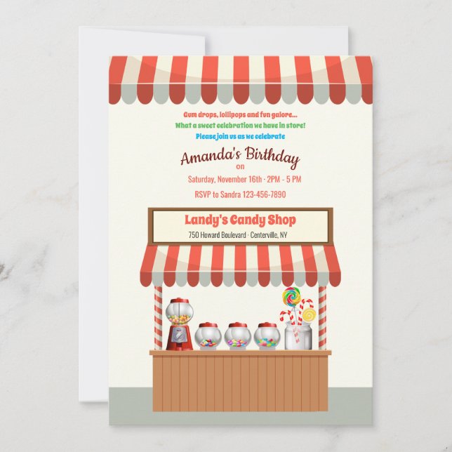 Invitation à la fête d'anniversaire de Candy Bar (Devant)